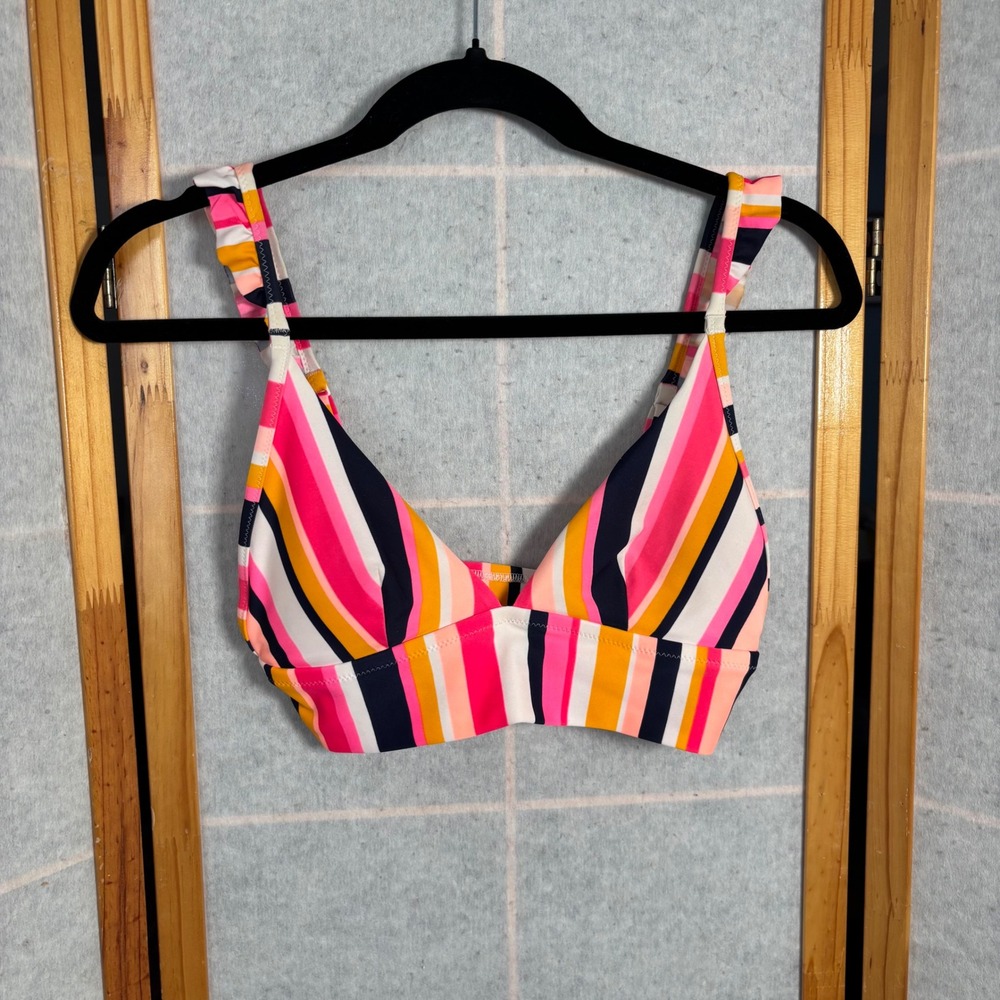 Aerie Striped Bikini Top Triangle‎ Ruffle Strap Pink Yellow Blue White Small S